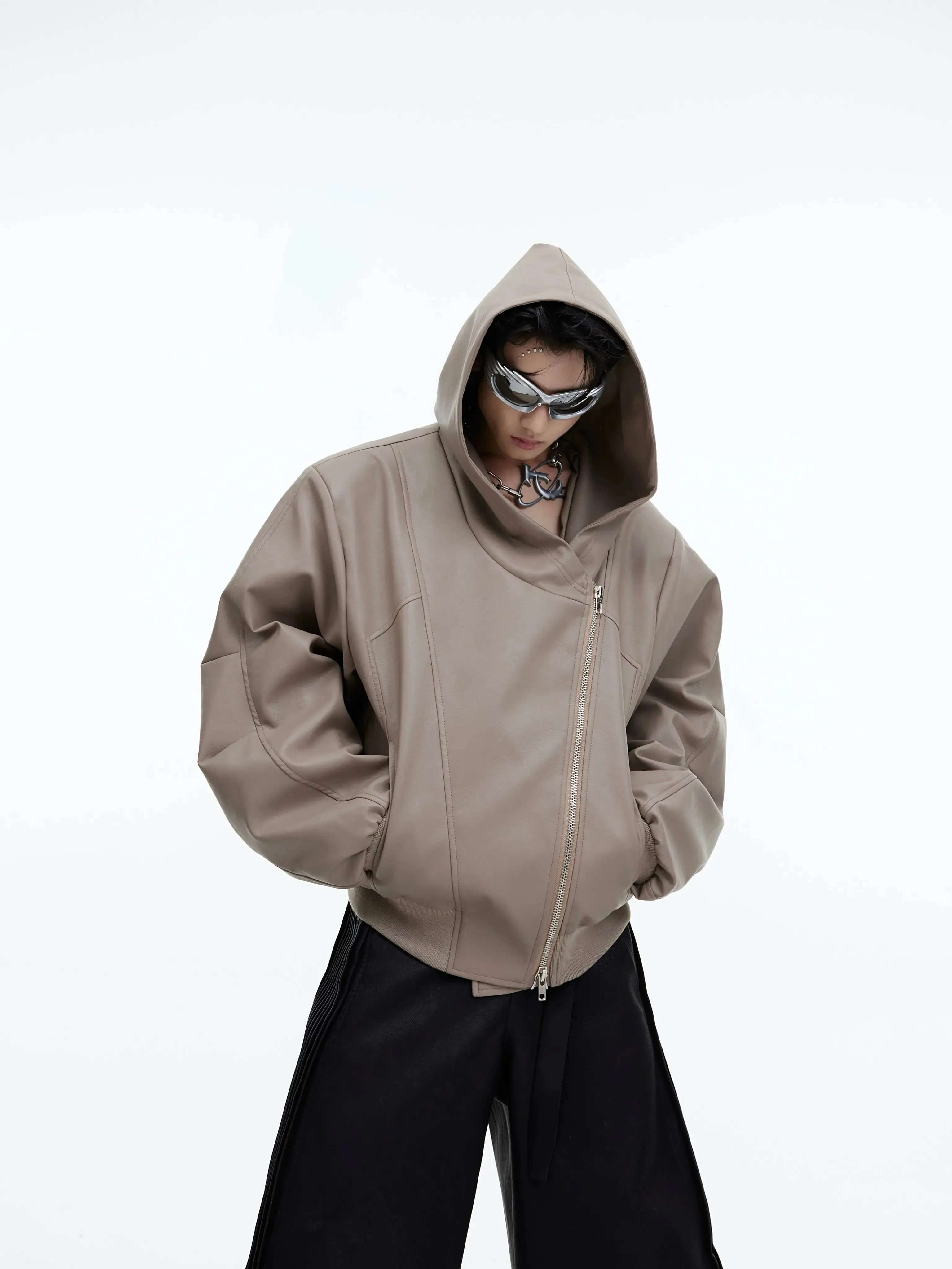 【23s September.】Niche Design Zip Hooded Leather Jacket