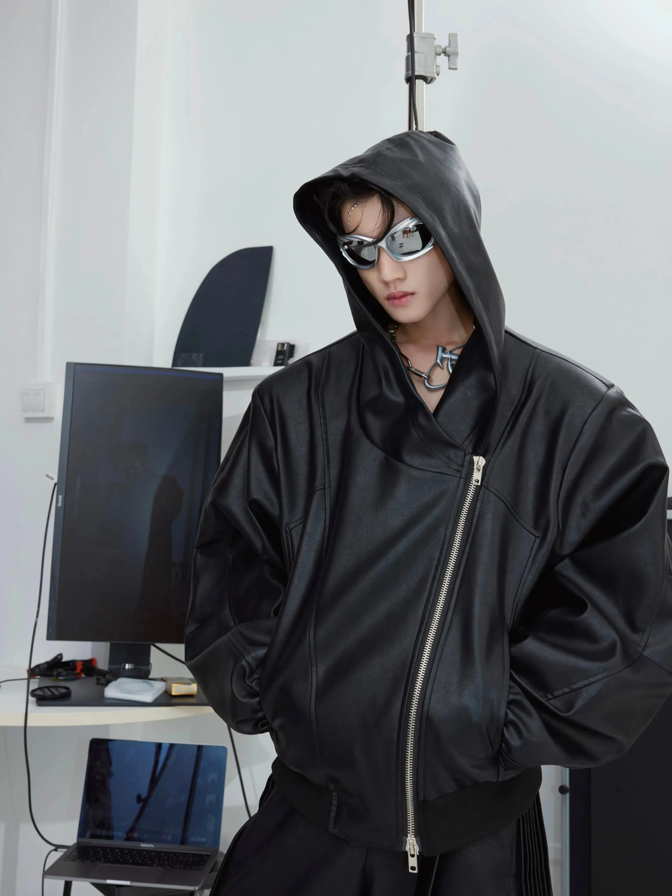 【23s September.】Niche Design Zip Hooded Leather Jacket