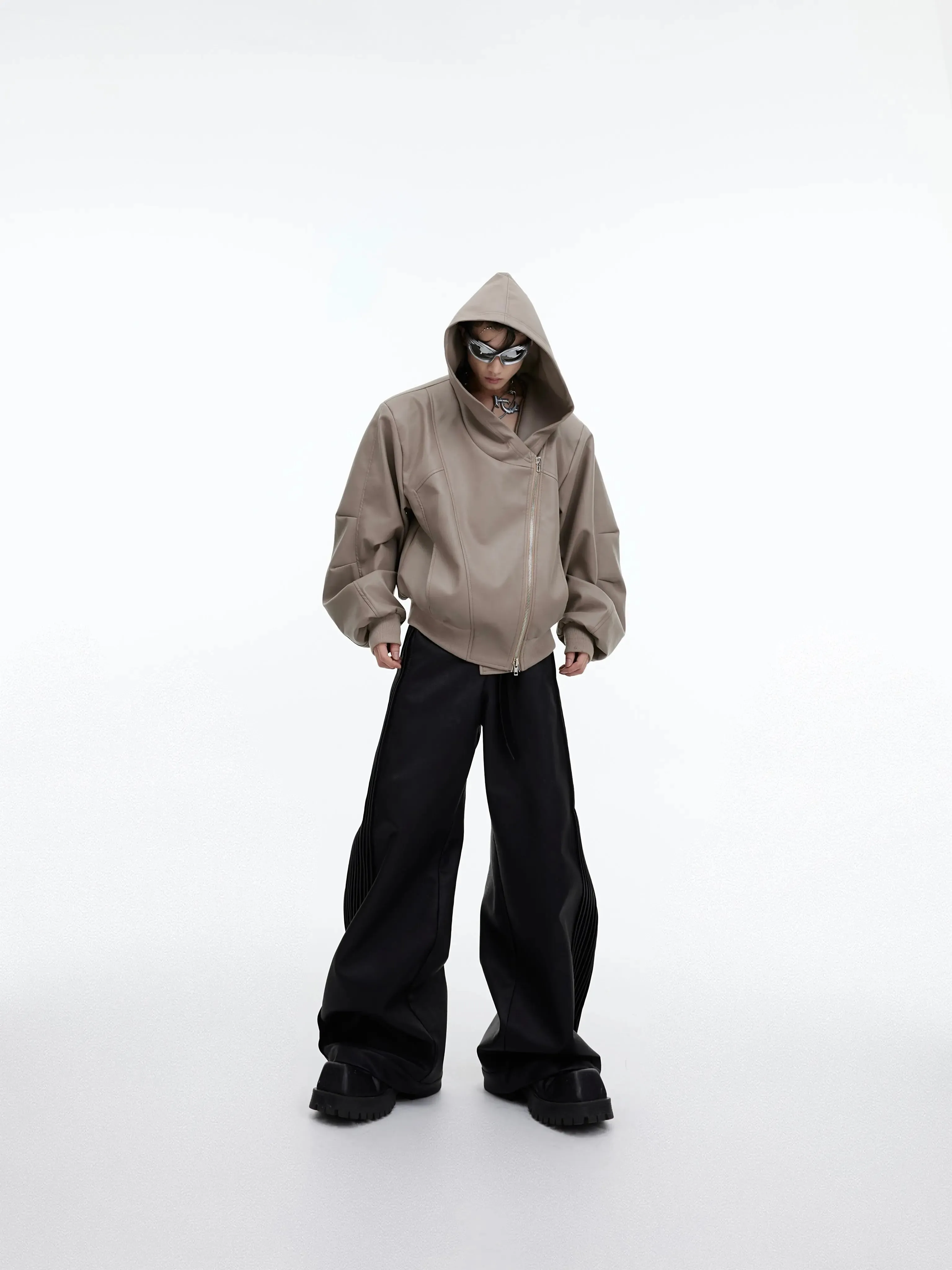 【23s September.】Niche Design Zip Hooded Leather Jacket