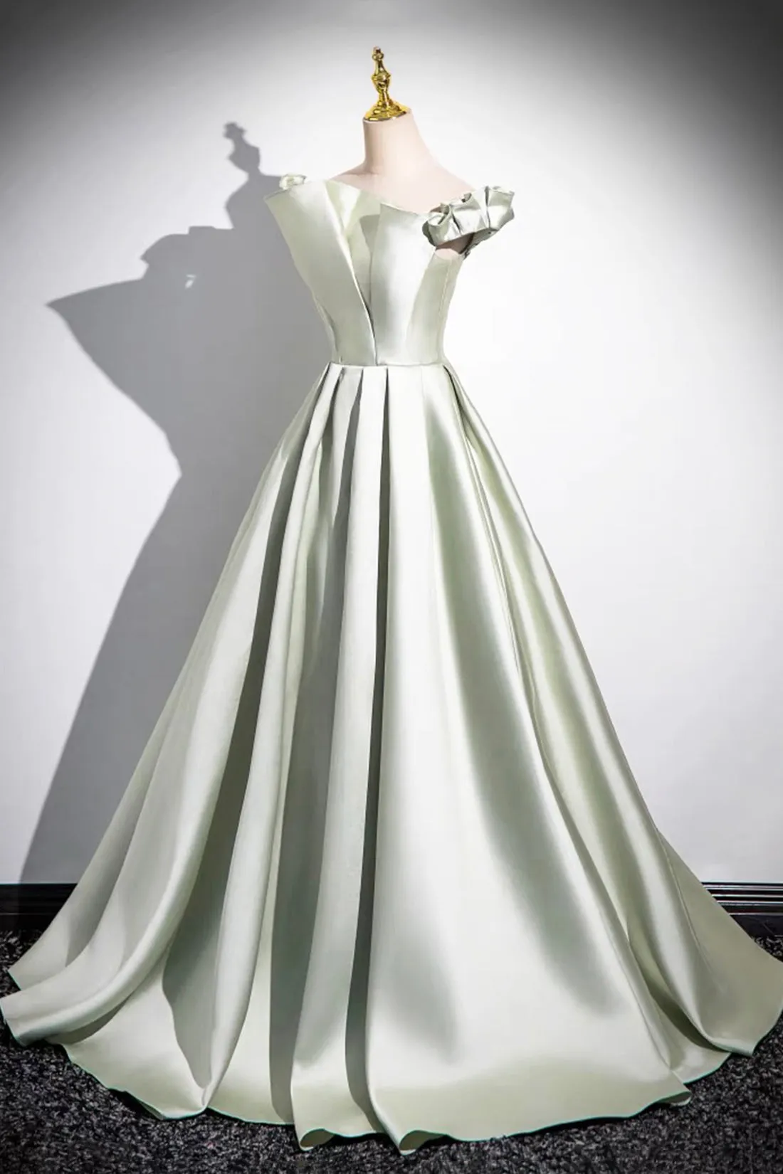 A-Line Green Strapless Floor Length Prom Dress, Simple Evening Party Dress