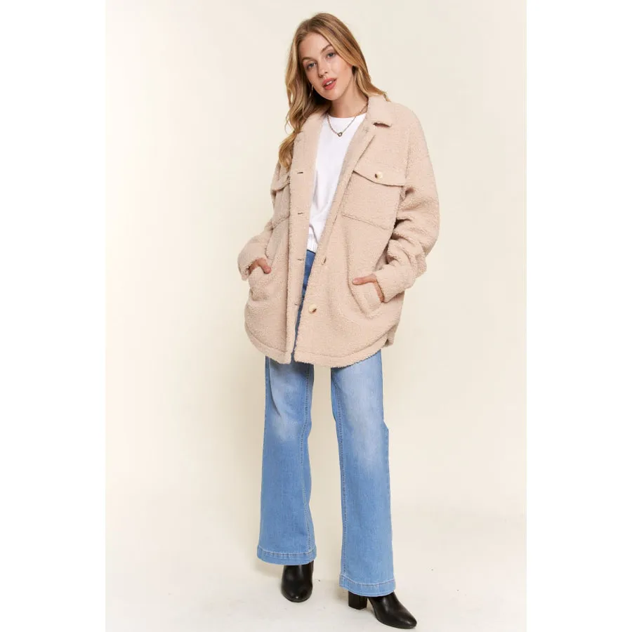 And The Why Teddy Sherpa Button Down Curved Hem Shacket