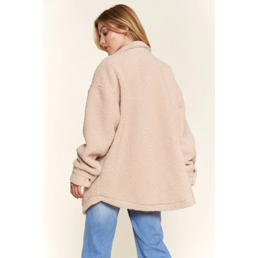 And The Why Teddy Sherpa Button Down Curved Hem Shacket