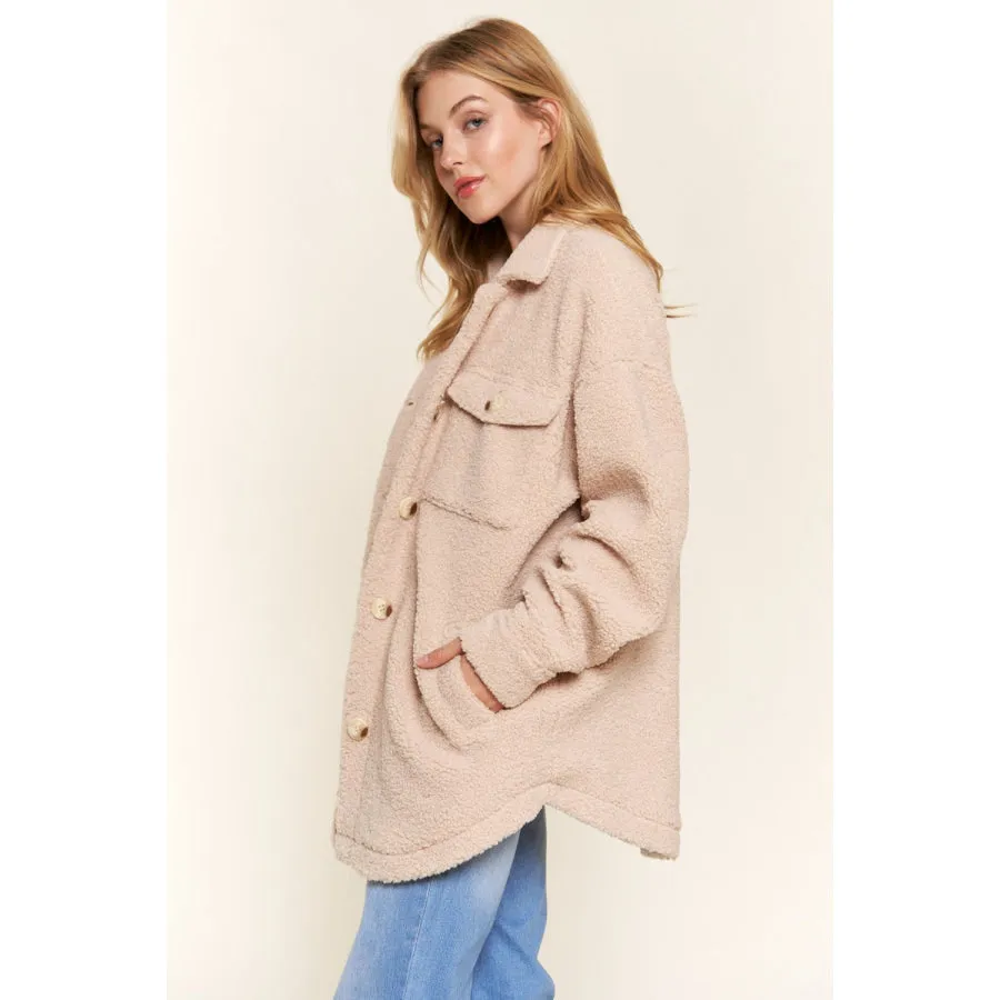 And The Why Teddy Sherpa Button Down Curved Hem Shacket