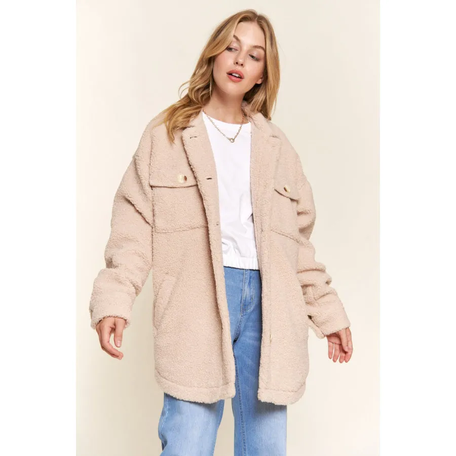 And The Why Teddy Sherpa Button Down Curved Hem Shacket