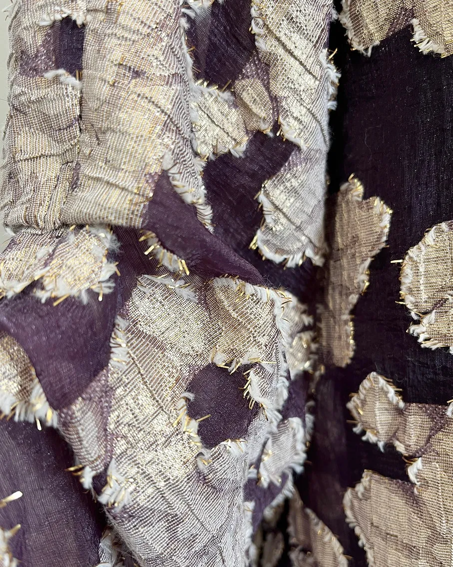 Audrey Swing Coat - Plum organza with gold floral motif