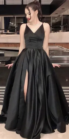 Ball Gown Spaghetti Straps Black Prom Dress