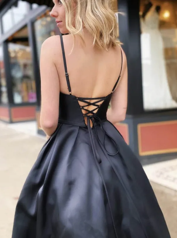 Ball Gown Spaghetti Straps Black Prom Dress