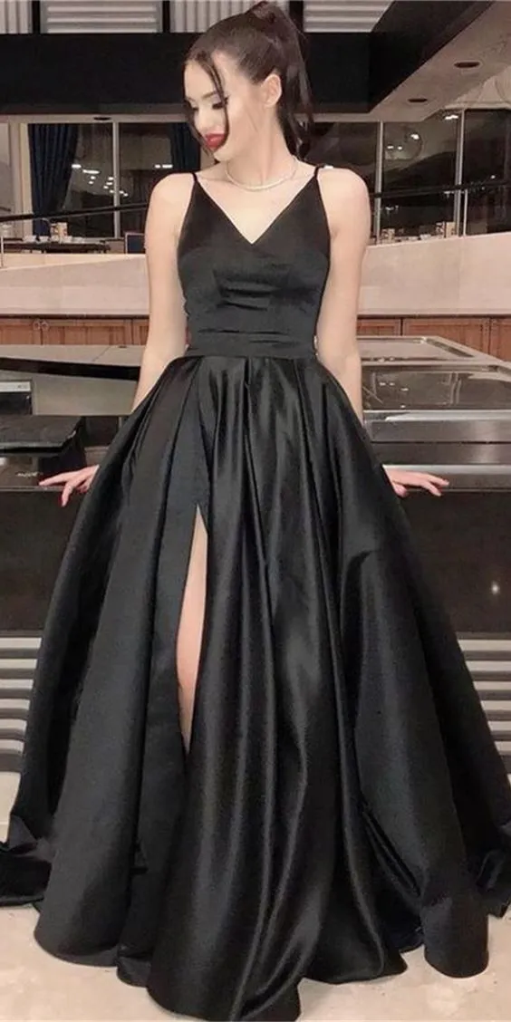 Ball Gown Spaghetti Straps Black Prom Dress