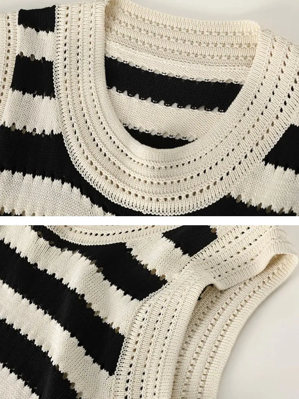 Beige and black striped knitted short dress