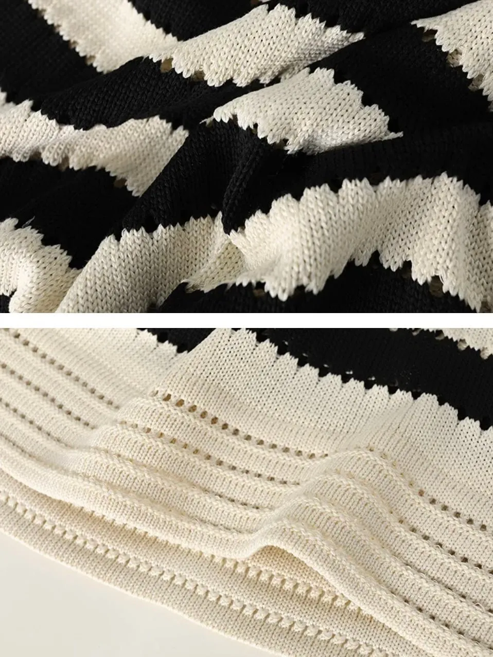 Beige and black striped knitted short dress
