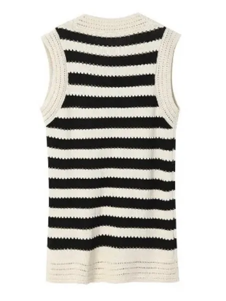 Beige and black striped knitted short dress