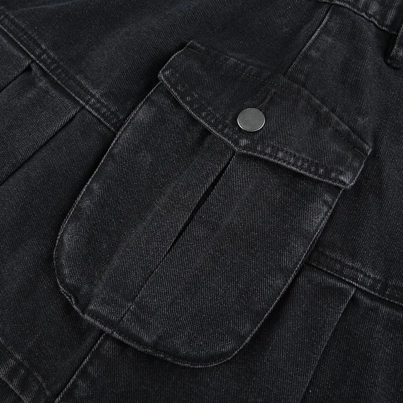 Black Cargo Style Pleated Skirt