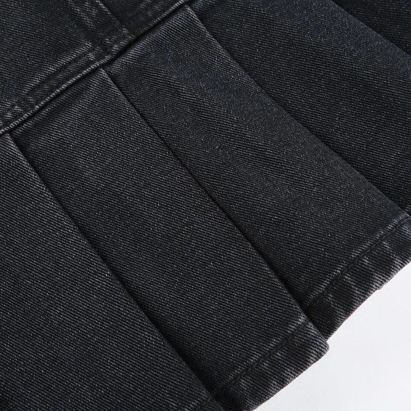 Black Cargo Style Pleated Skirt
