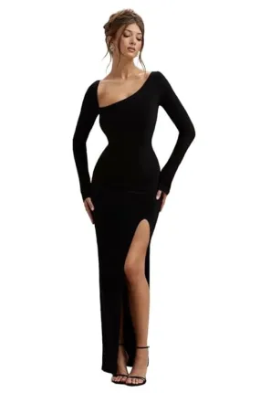 Black Elegance Lycra Bodycon Maxi Dress