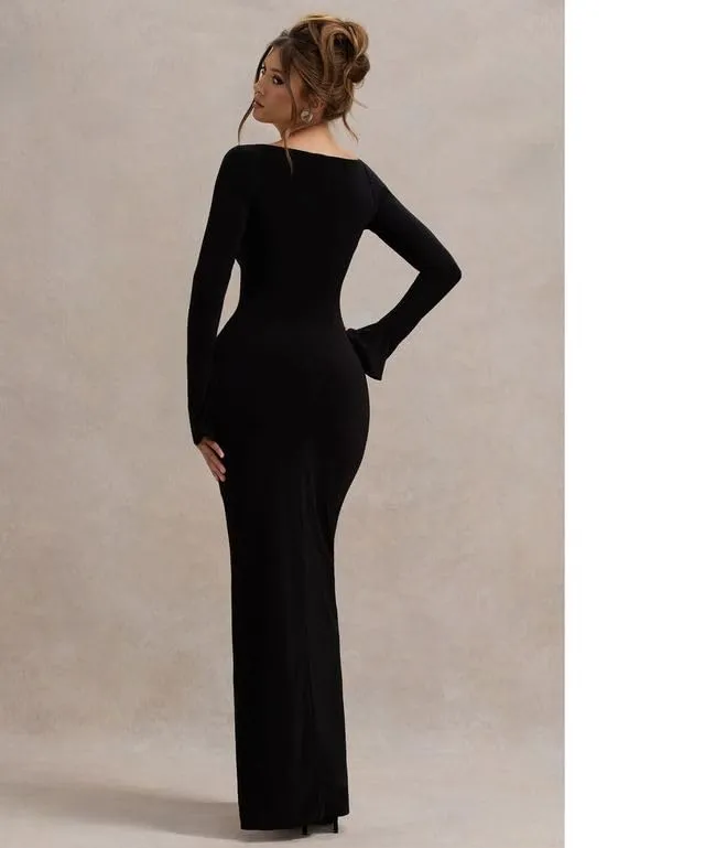 Black Elegance Lycra Bodycon Maxi Dress