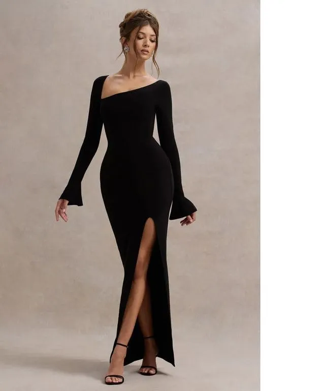 Black Elegance Lycra Bodycon Maxi Dress