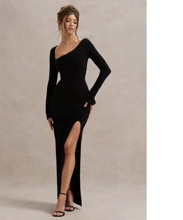 Black Elegance Lycra Bodycon Maxi Dress