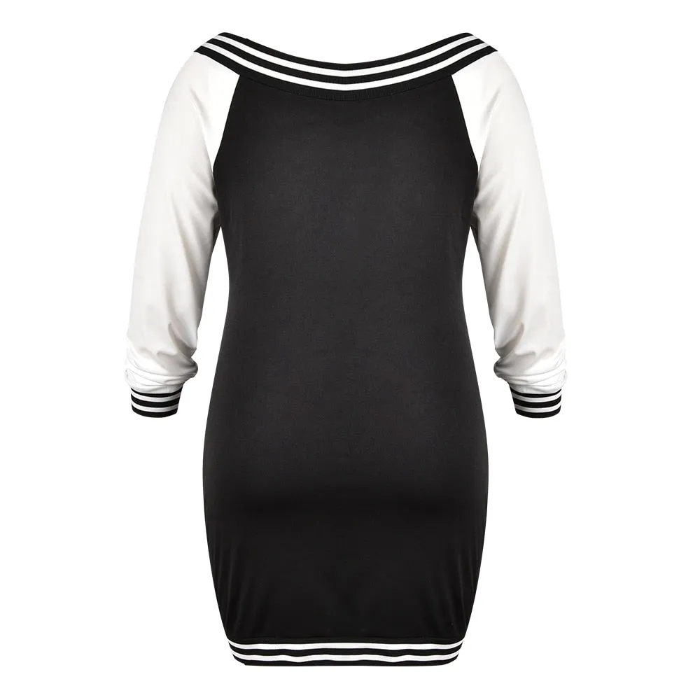 Casual V Zipper Long Sleeve Bodycon Women Plus Size Dress