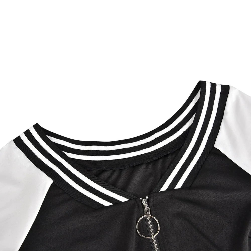 Casual V Zipper Long Sleeve Bodycon Women Plus Size Dress