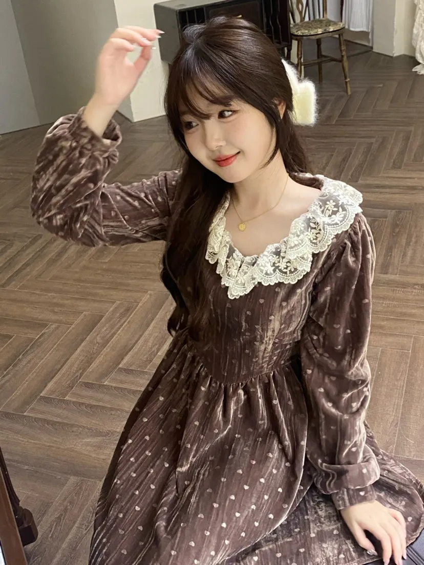 Cocoa Charm Sweet Babydoll Velvet Mini Dress