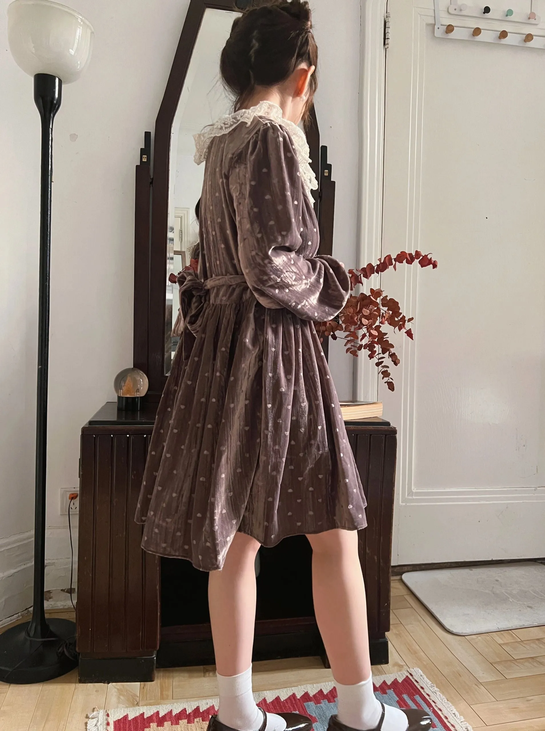 Cocoa Charm Sweet Babydoll Velvet Mini Dress