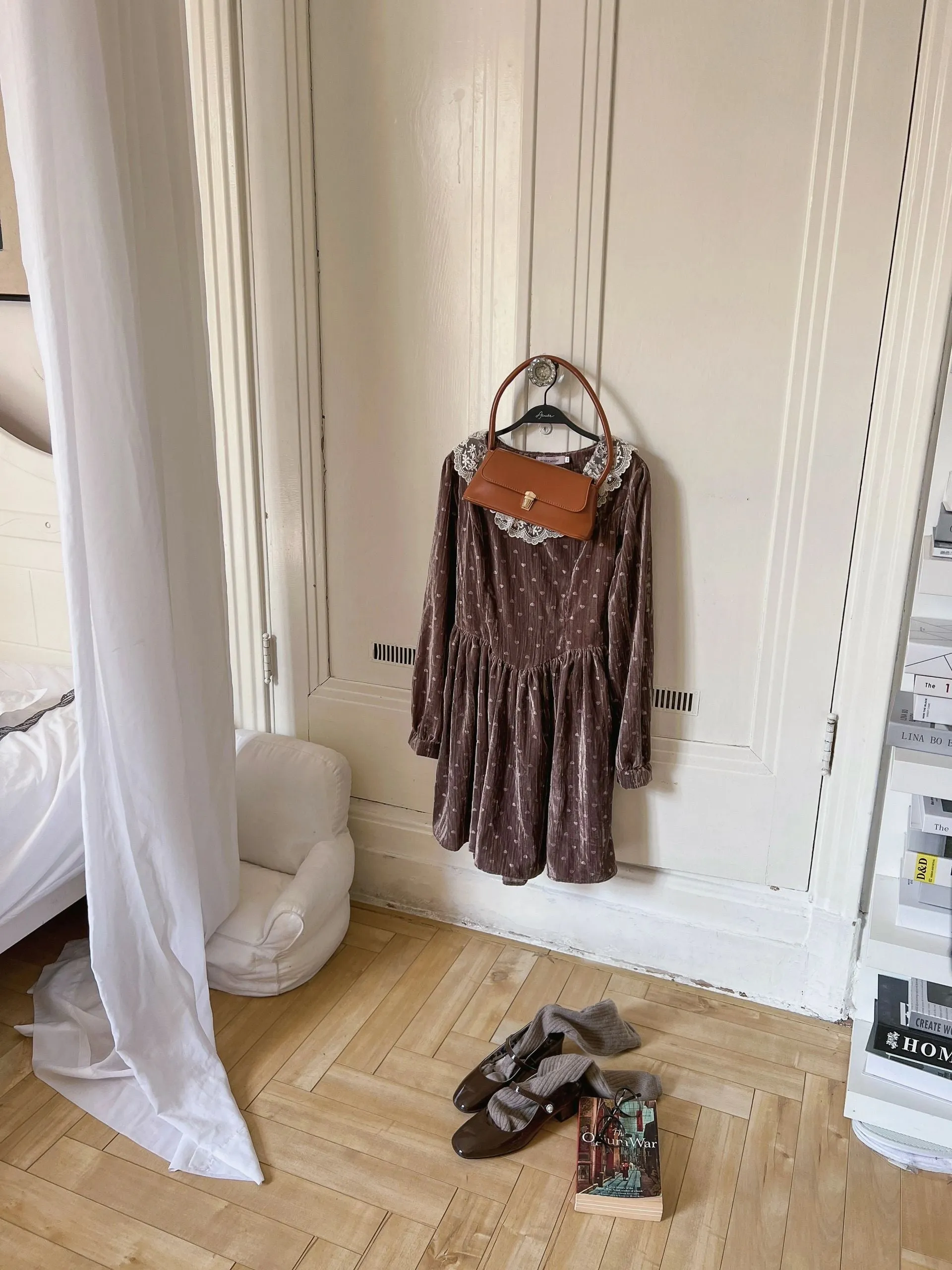 Cocoa Charm Sweet Babydoll Velvet Mini Dress