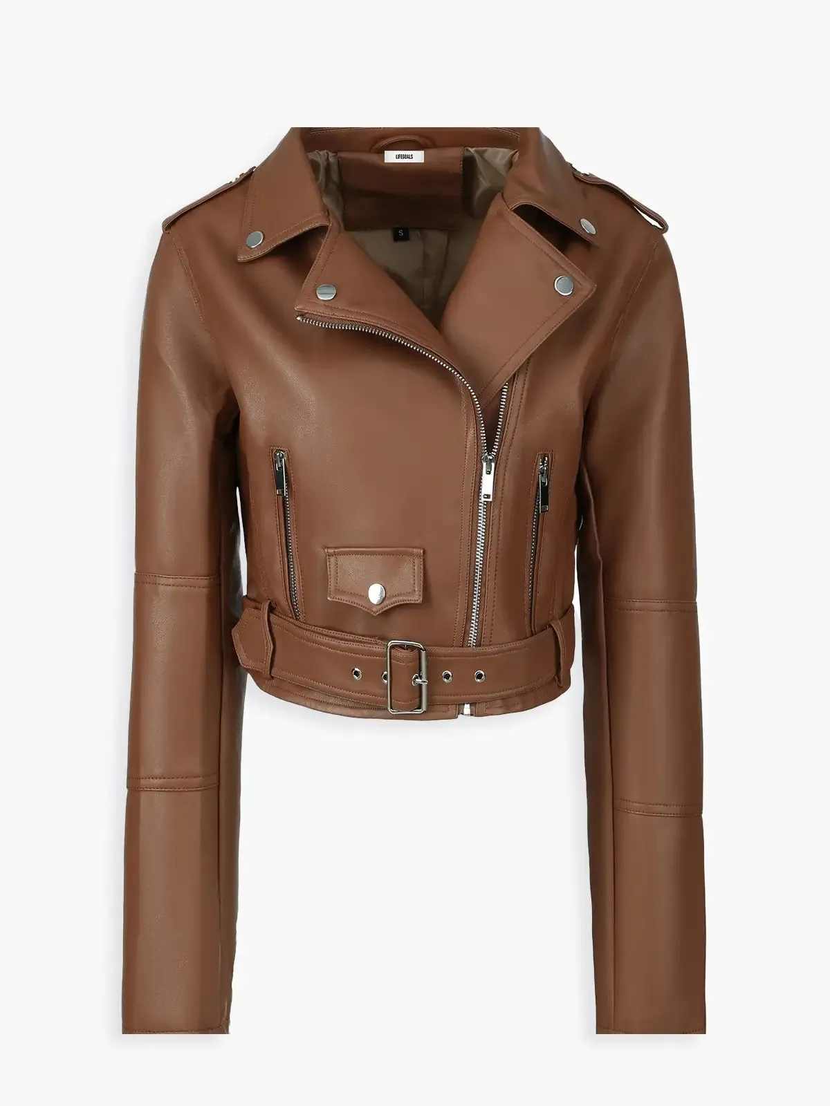 Cropped Faux Leather Biker Jacket