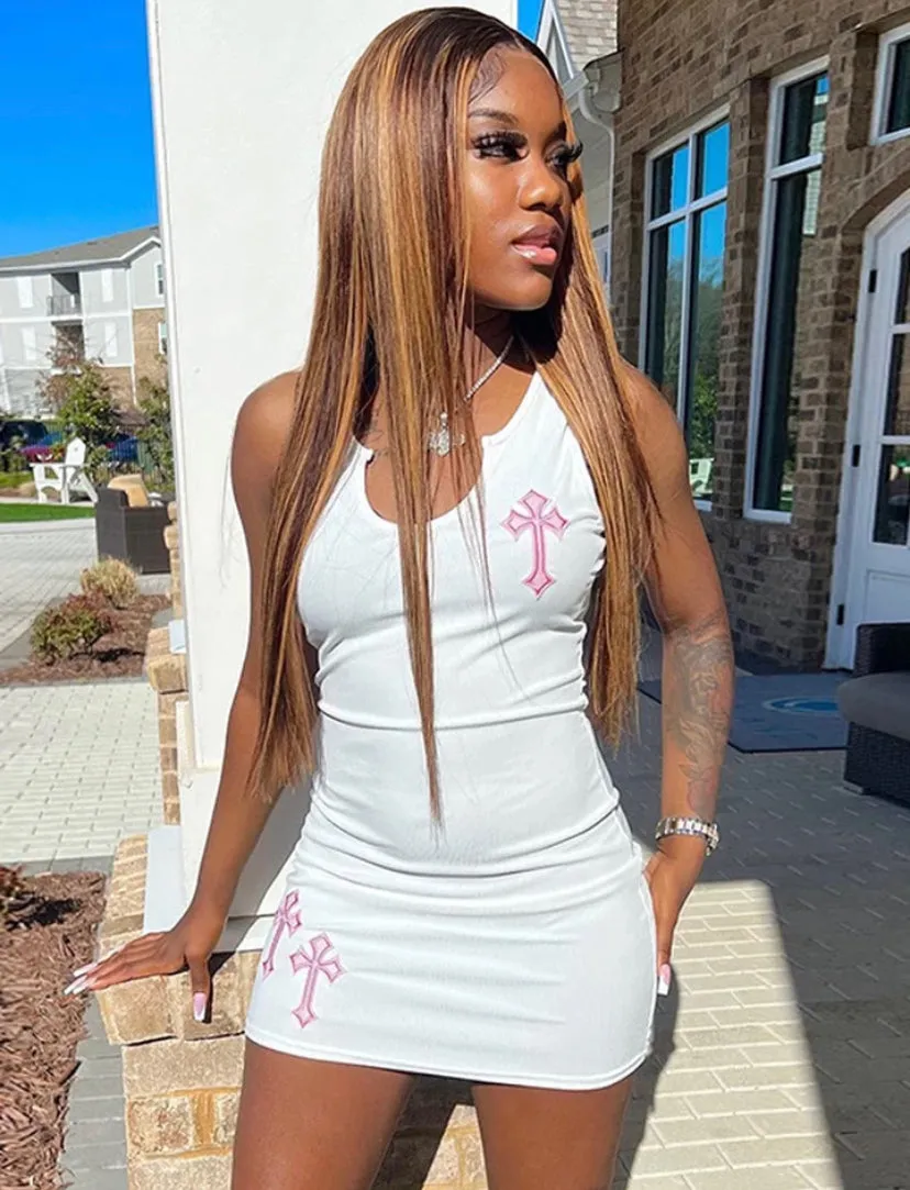 Cross Print Mini Dress