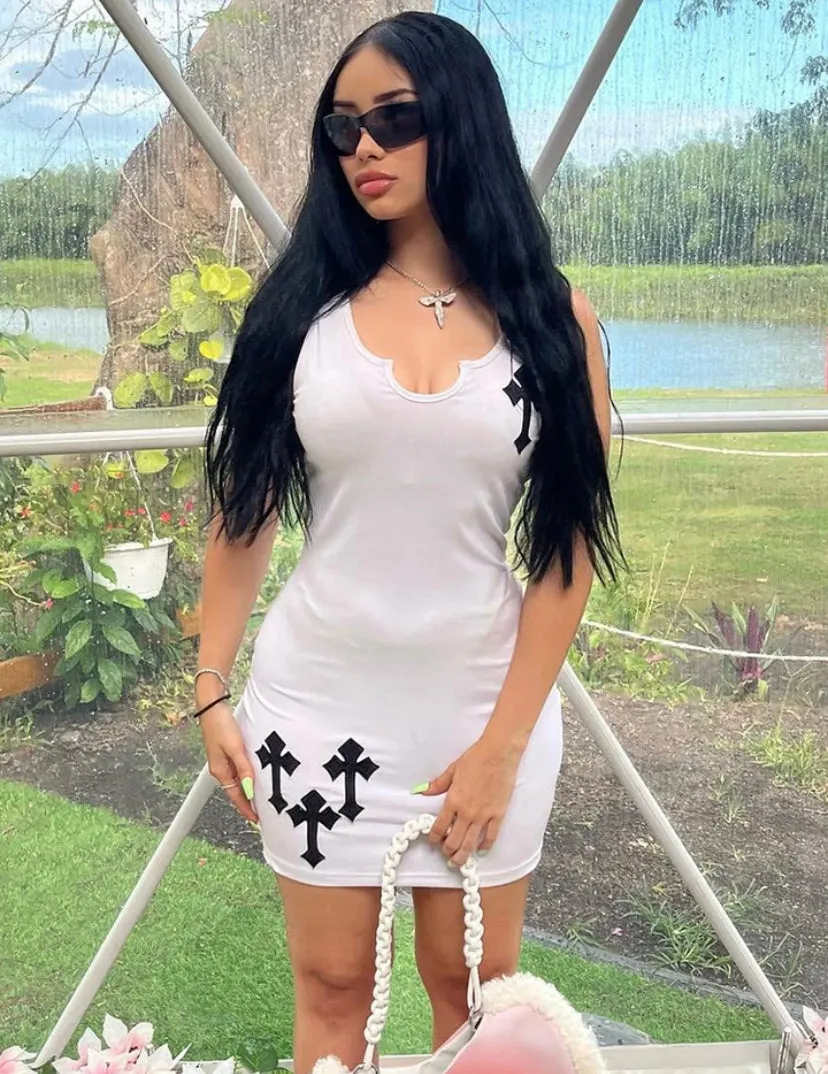 Cross Print Mini Dress