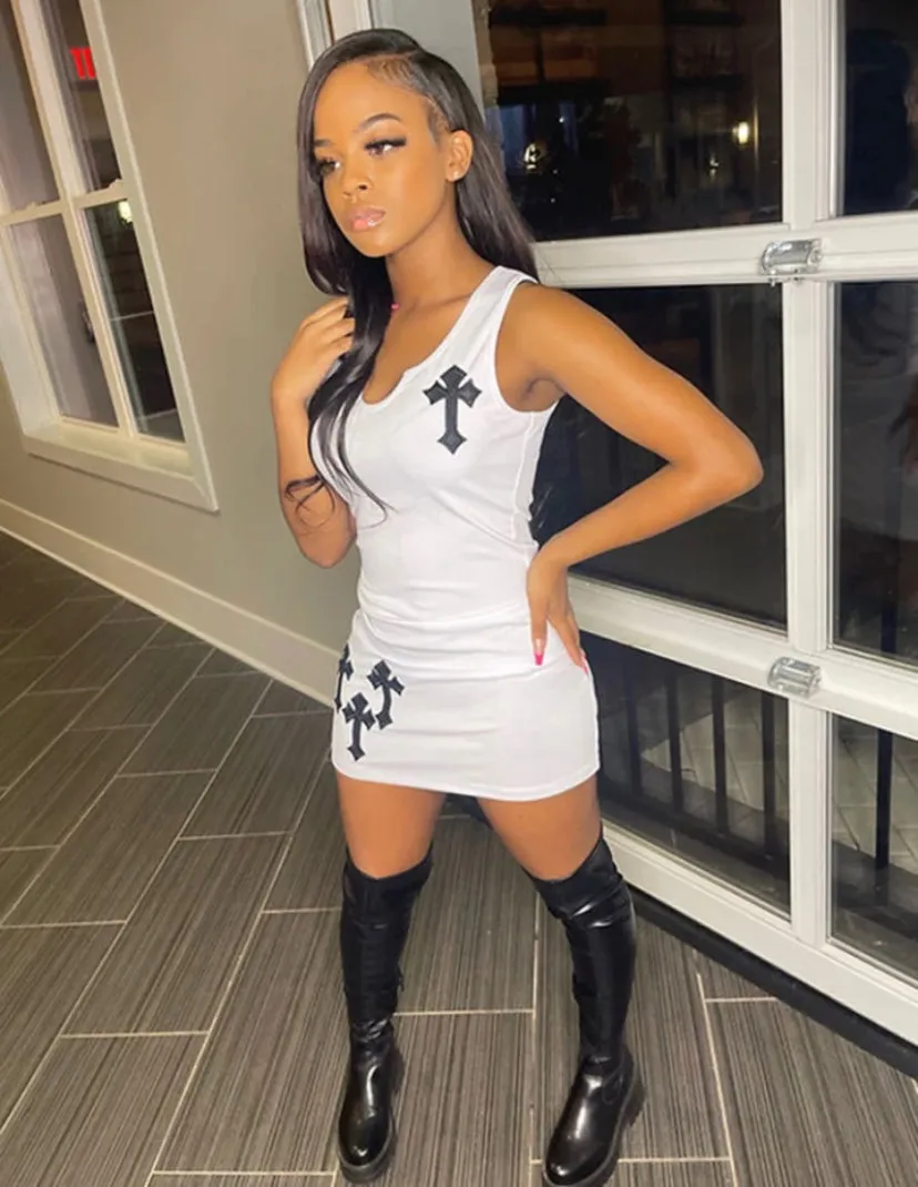 Cross Print Mini Dress