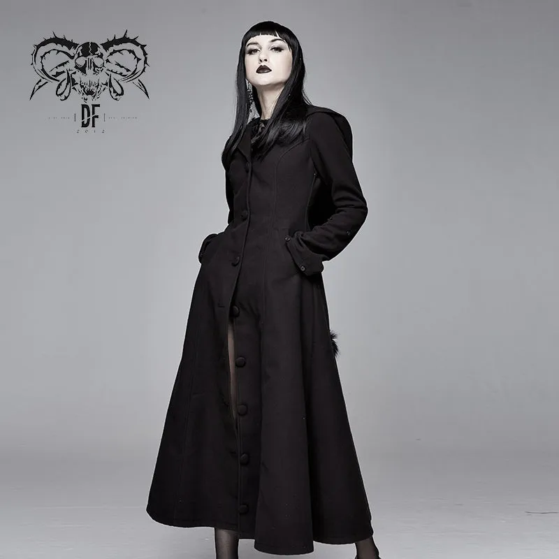 CT12601 winter sexy women black Gothic double-faced woolen hooded long coat with fur