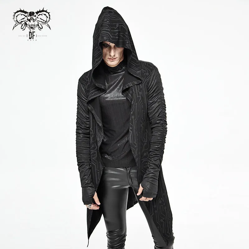 CT172 Dark hooded knit coat printed men Cardigan