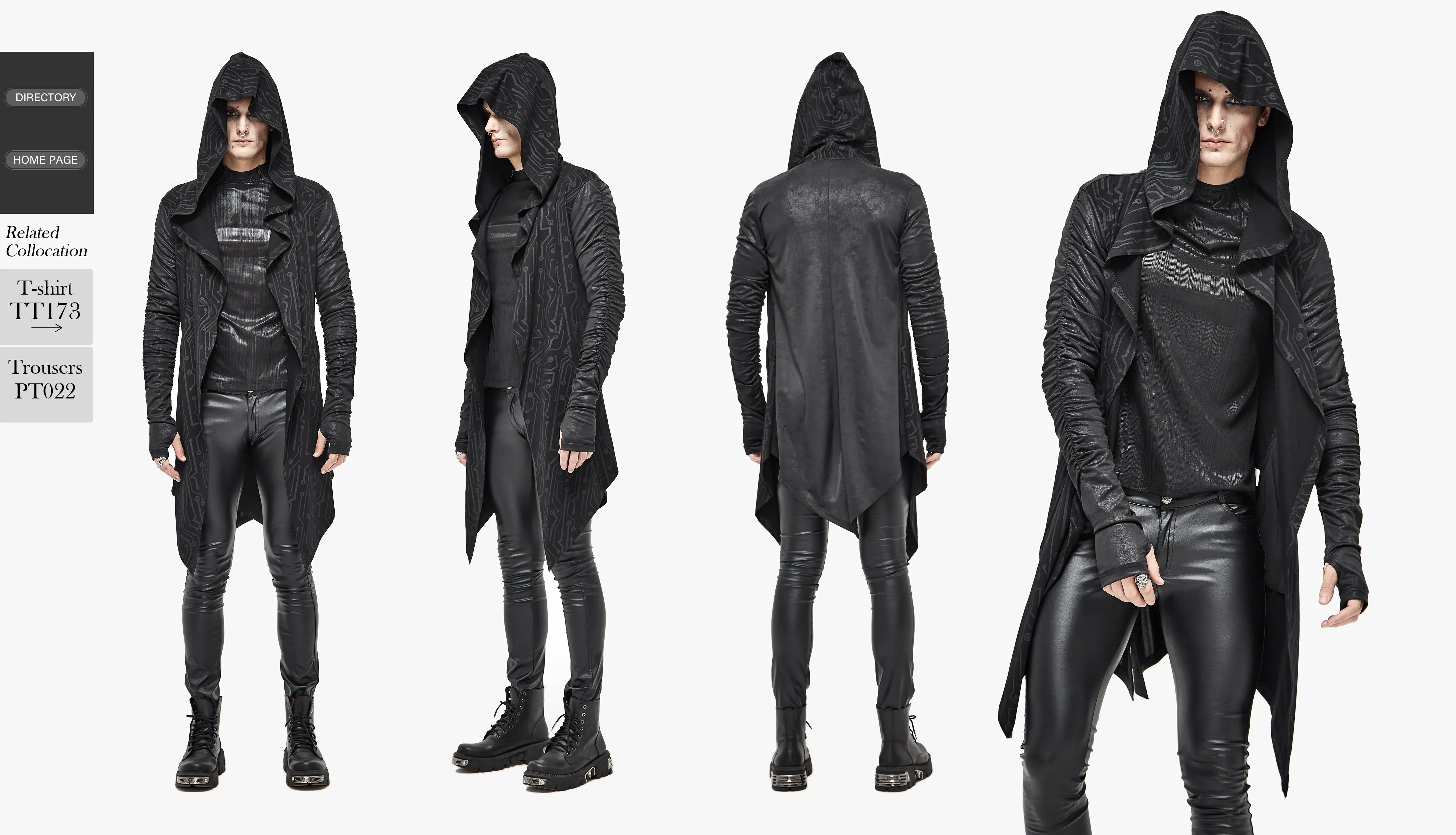 CT172 Dark hooded knit coat printed men Cardigan