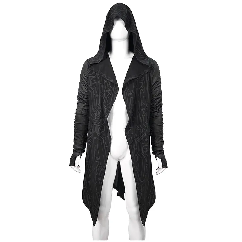 CT172 Dark hooded knit coat printed men Cardigan