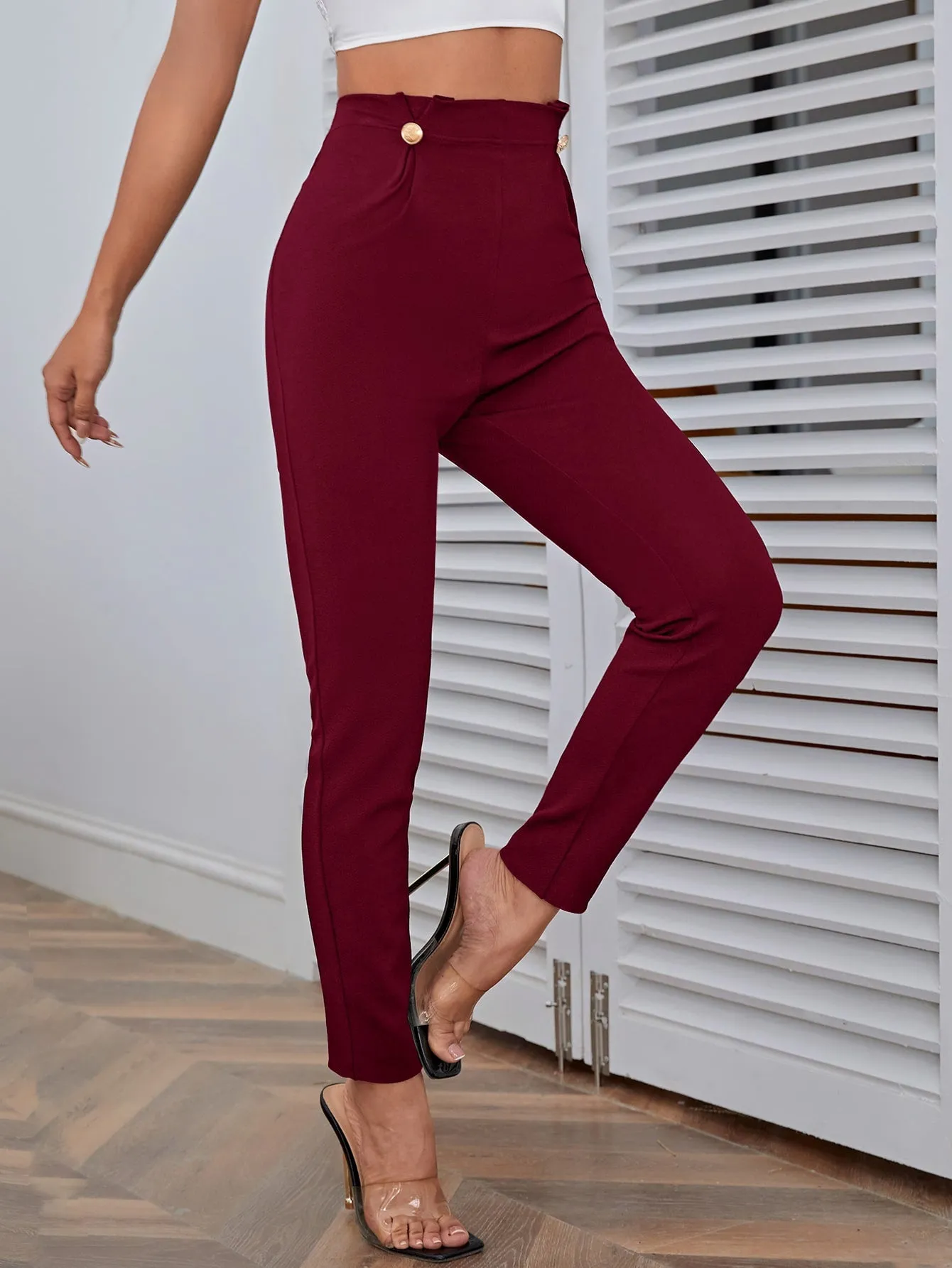 High Waist Button Detail Pants