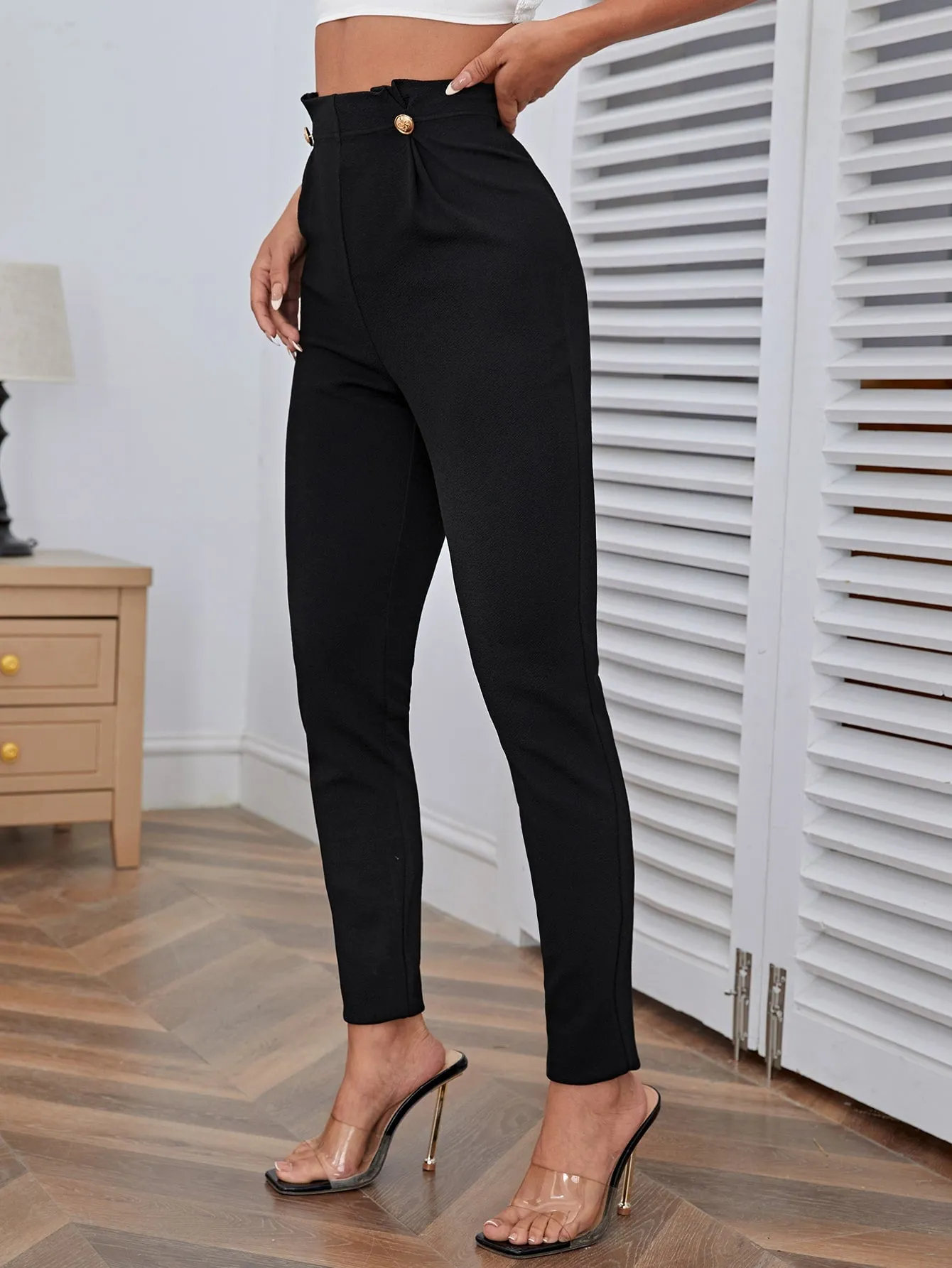 High Waist Button Detail Pants