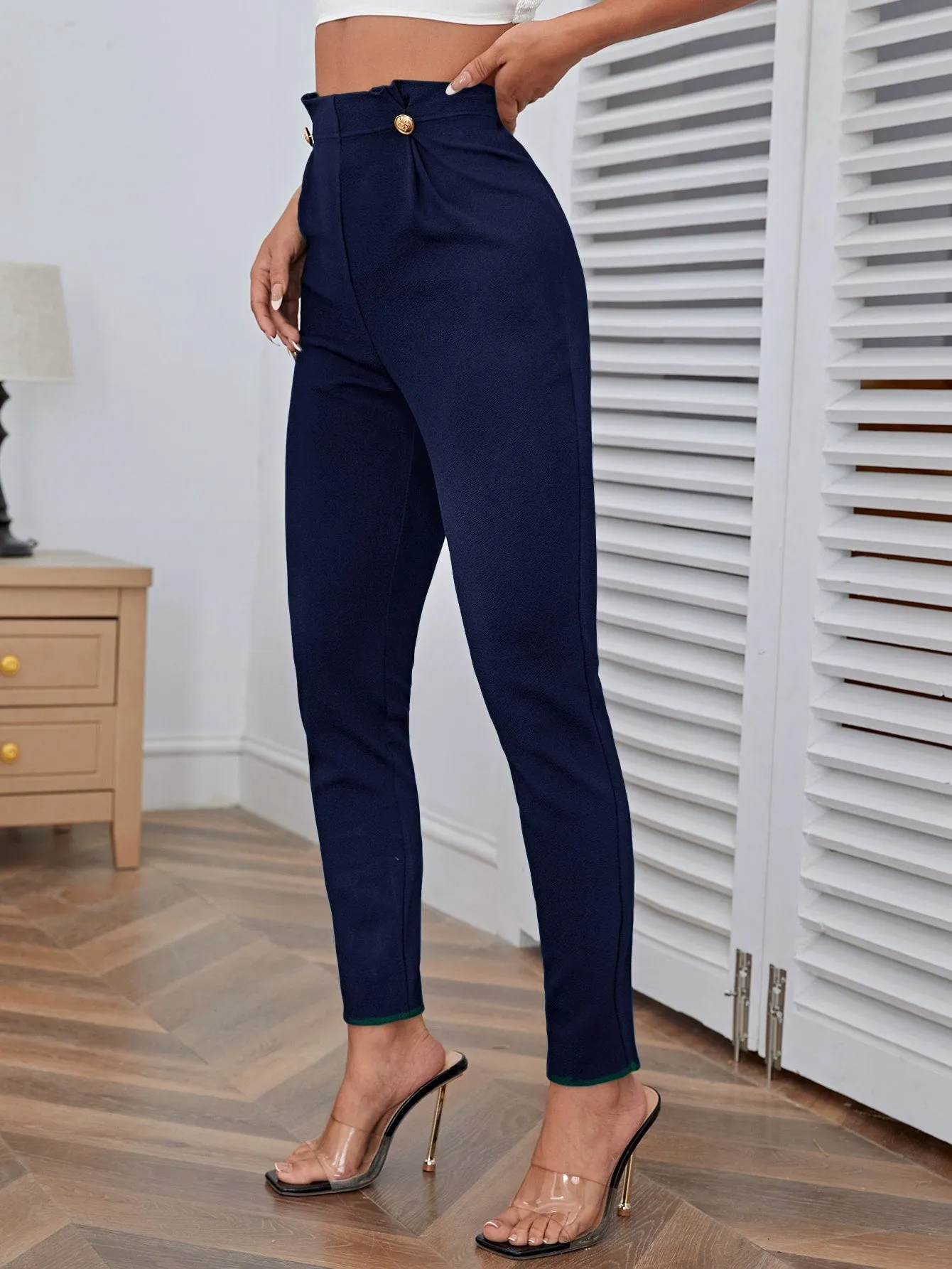 High Waist Button Detail Pants