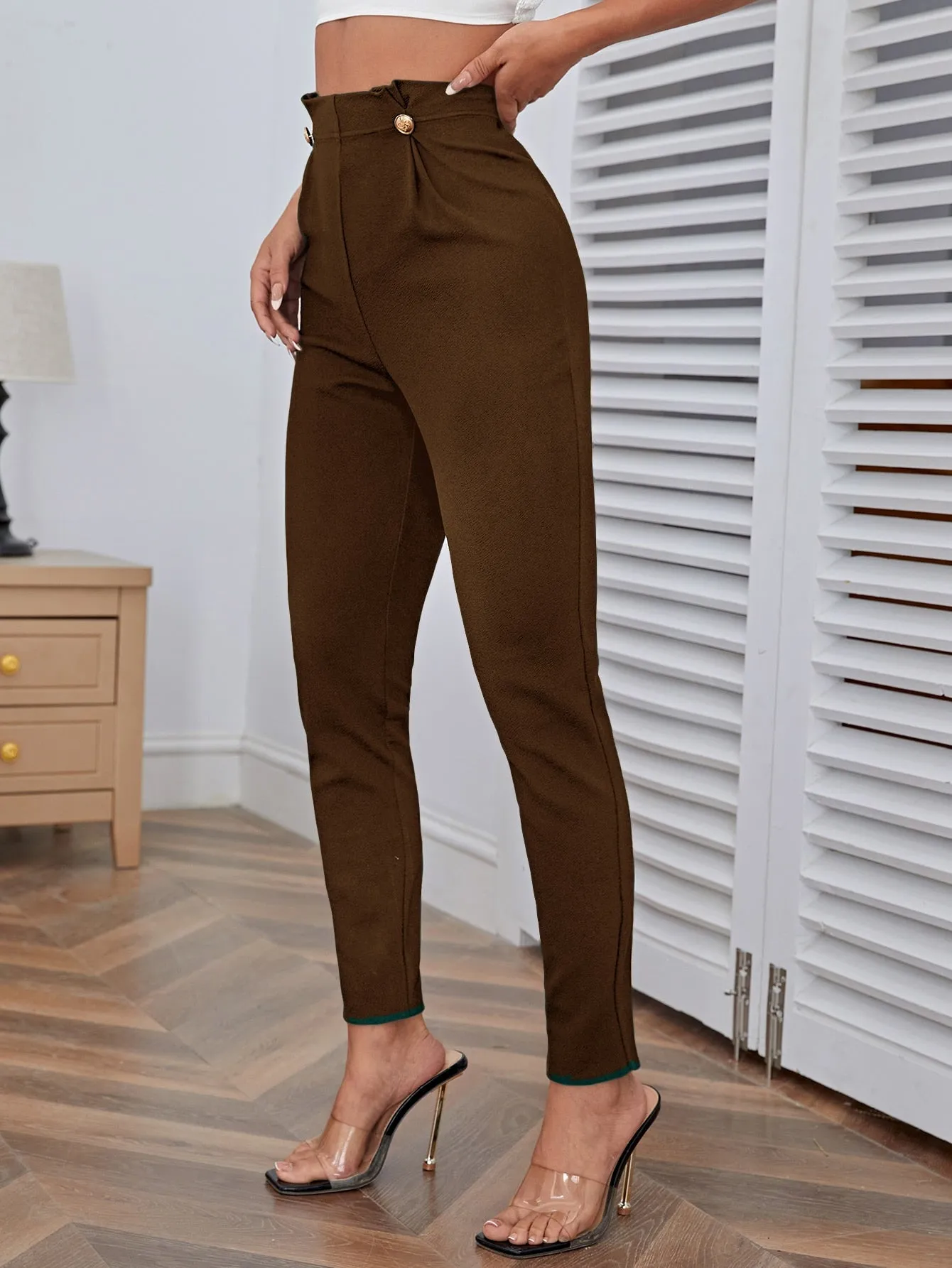 High Waist Button Detail Pants