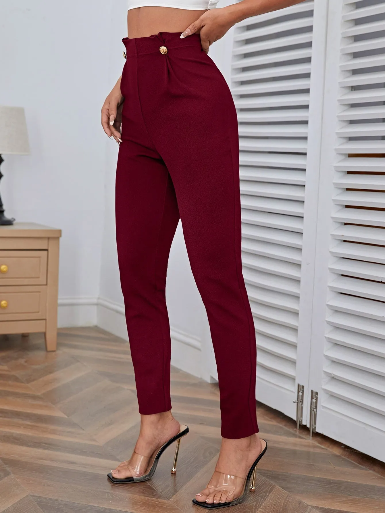 High Waist Button Detail Pants