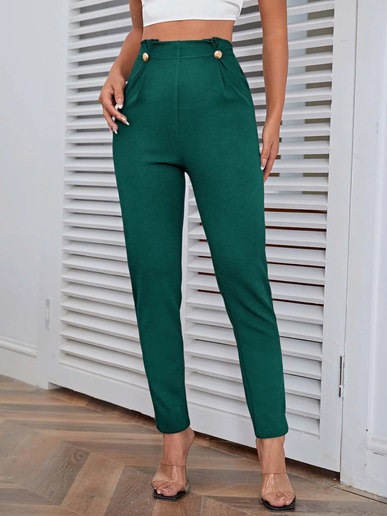 High Waist Button Detail Pants