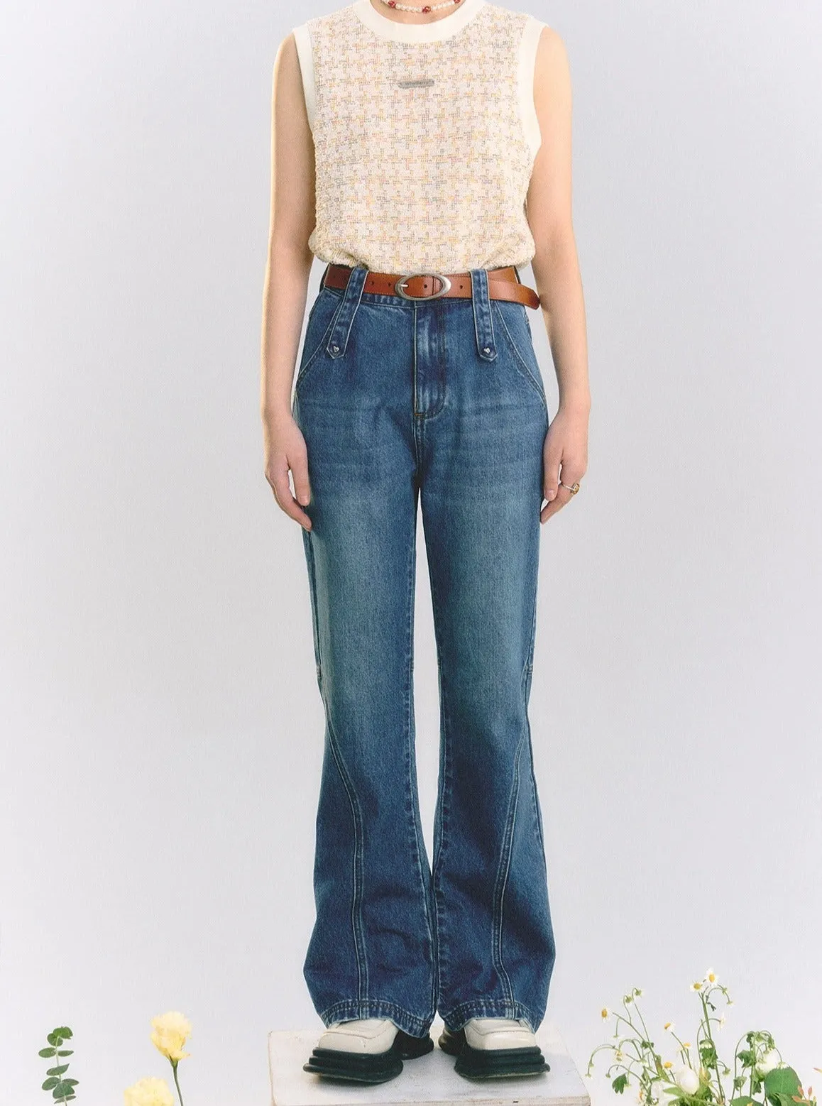 High Waist Straight Long Jeans Pants