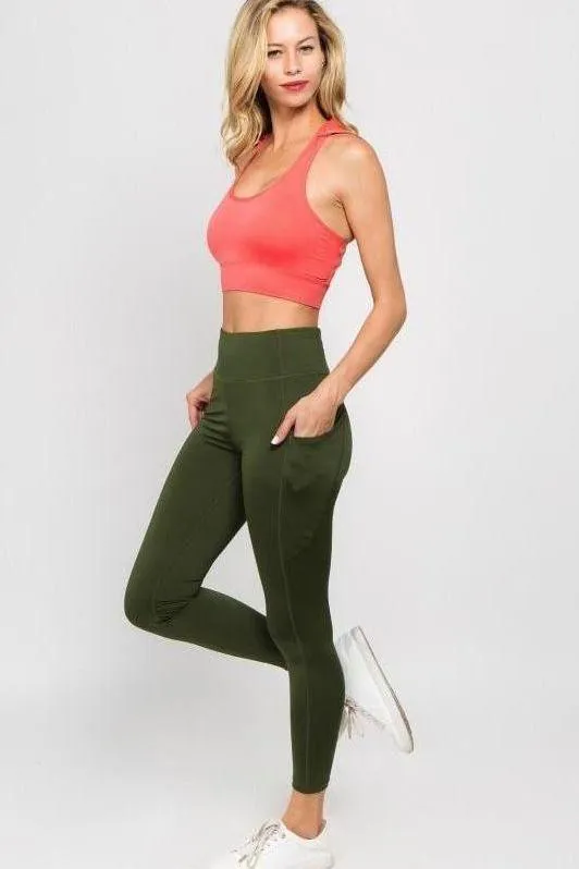 High Waist Tech Pocket Army Green Leggings