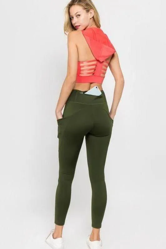 High Waist Tech Pocket Army Green Leggings