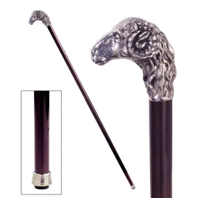 Italian Solid Hardwood Emperor's Ram Pewter Walking Stick Collectible Gift