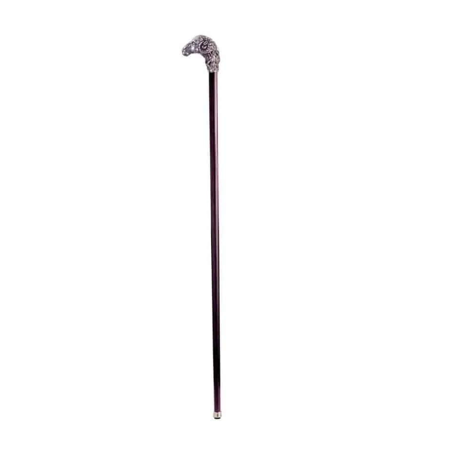 Italian Solid Hardwood Emperor's Ram Pewter Walking Stick Collectible Gift