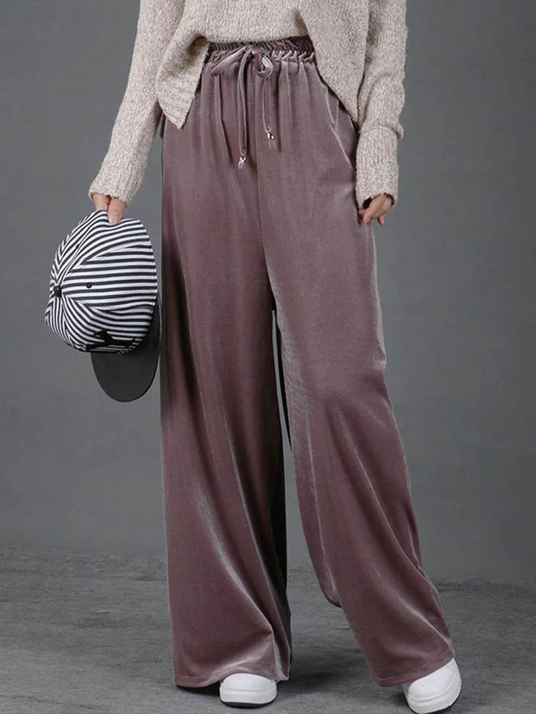 Loose High Waist Velvet Pants
