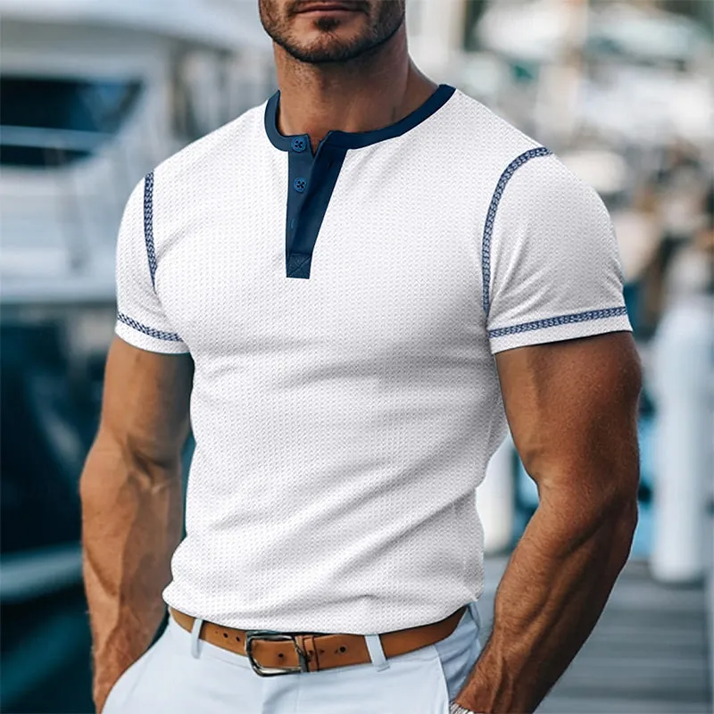 Men's Contrast Color Short Sleeve Henley Neck T-Shirt 27627870X