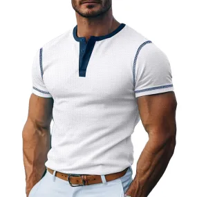 Men's Contrast Color Short Sleeve Henley Neck T-Shirt 27627870X