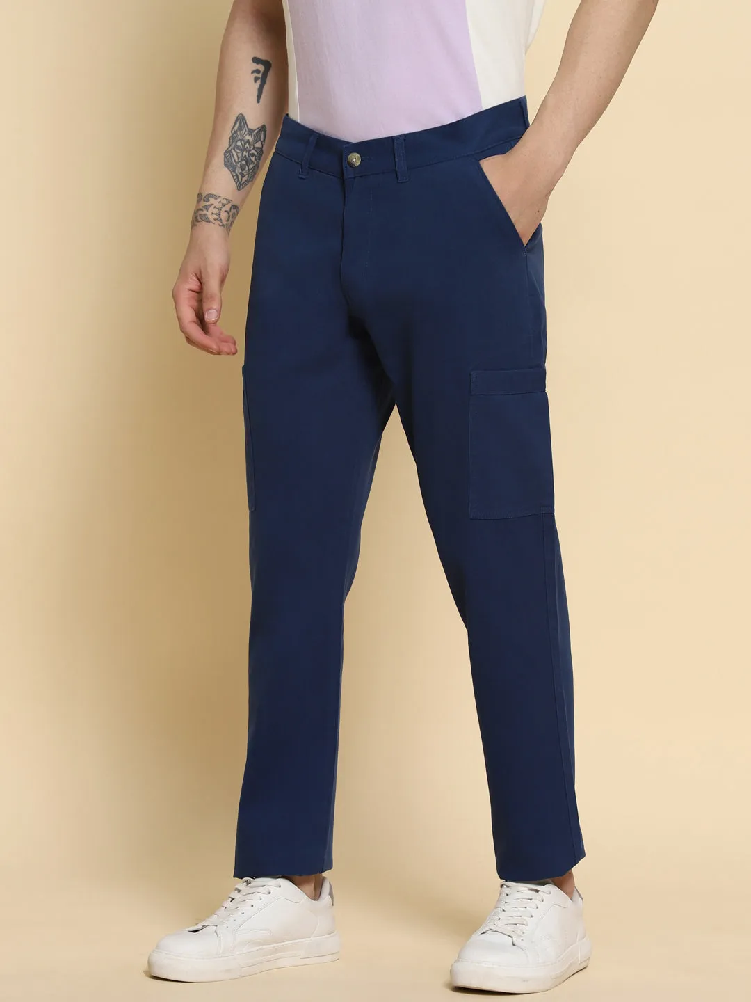 Men's Denim Blue Cargo Smart Casual Look For Season Essential