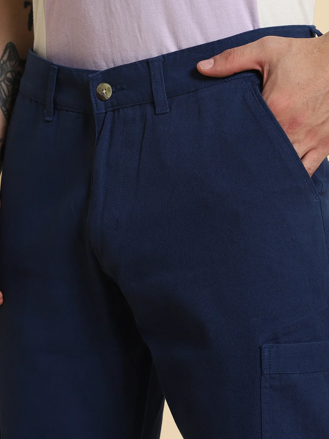 Men's Denim Blue Cargo Smart Casual Look For Season Essential